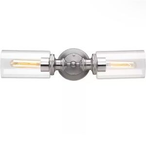 18-1/2 in. 2-Light Antique Nickel Etched Fluted Glass Farmhouse  Vanity Light